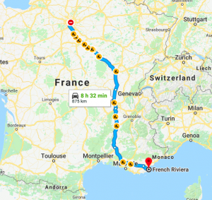 Travel from Paris to the french rivera by car