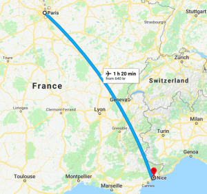 Travel from paris to the french rivera by airplane